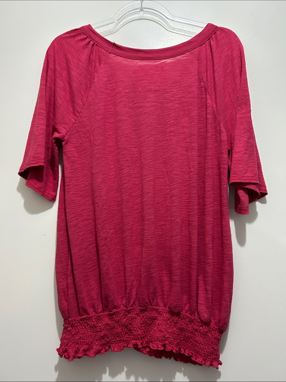 Mudd Bright Pink Gathered Hem Short Sleeve Top XL Lightweight Casual Boho Tee - Picture 5 of 5